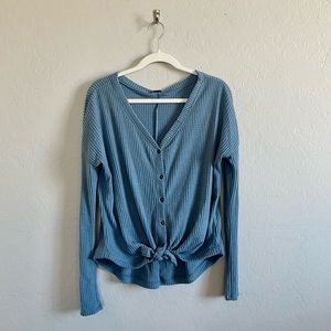 Blue Button-Up Long Sleeve Top